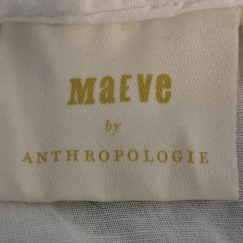 Anthropologie White Button-Front Linen Peasant Blouse
